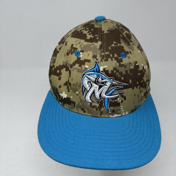 Zephyr Cap Hat Men's 6-7/8 Fitted Morehead City‎ Marlins Desert Camo Embroidered - Picture 2 of 7